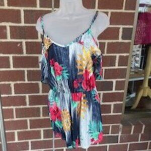 Multi color tropical off sleeve romper